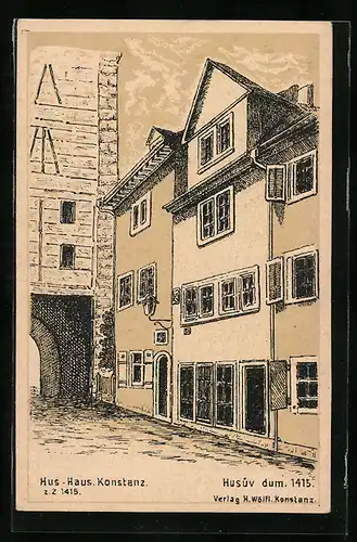 AK Konstanz, Hus-Haus von der Strasse gesehen