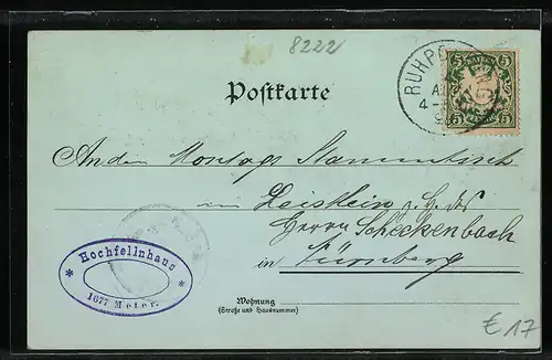 Lithographie Ruhpolding, Teilansicht, Ortspartie mit Kirche