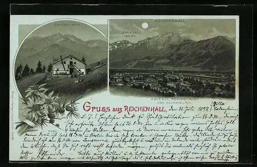 Lithographie Reichenhall, Zwiesel-Alpe, Totalansicht