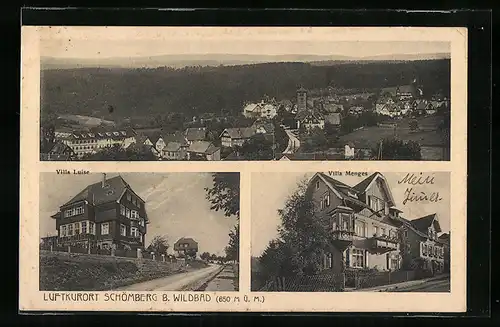 AK Schömberg b. Wildbad, Villa Luise, Villa Menges, Panorama