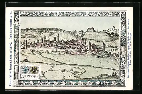 Künstler-AK Ravensburg, Ortsansicht um 1600