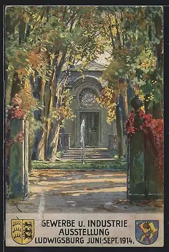 Künstler-AK Ganzsache PP27C263: Ludwigsburg, Gewerbe- und Industrie- Ausstellung 1914, Wappen