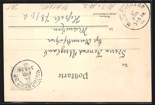 Lithographie Ganzsache Bayern PP10C1 /02: München, 6. Delegierten-Versammlung des Bayer. Verkehrsbeamten Vereins 1900