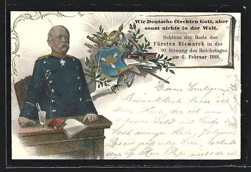 AK Ganzsache PP9C83 /06: Bismarck am Schreibtisch, Zitat aus der 30. Reichstagssitzung