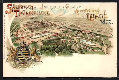 Lithographie Ganzsache PP9C16 /02: Leipzig, Sächsisch-Thüringische Industrie- u. Gewerbe-Ausstellung 1897, Panorama