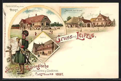 Lithographie Ganzsache PP9C16 /08: Leipzig, Sächsisch-Thüringische Industrie- u. Gewerbe-Ausstellung 1897, Gasthof