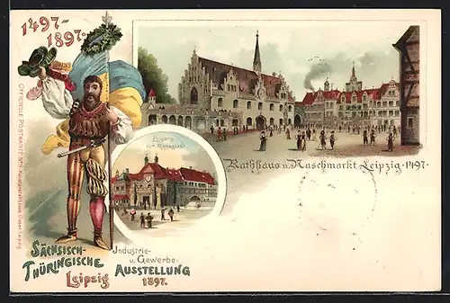 Lithographie Ganzsache PP9C16 /9: Leipzig, Sächsisch-Thüringische Industrie- u. Gewerbe-Ausstellung 1897, Rathaus