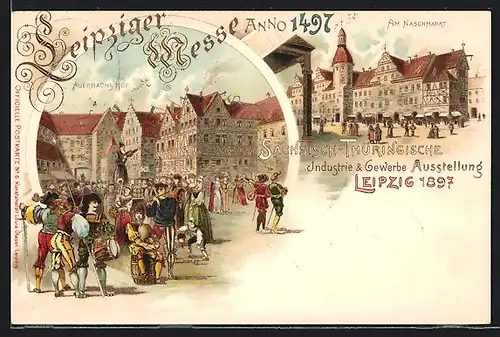 Lithographie Ganzsache PP9C16 /06: Leipzig, Sächsisch-Thüringische Industrie- u. Gewerbe-Ausstellung 1897, Naschmarkt