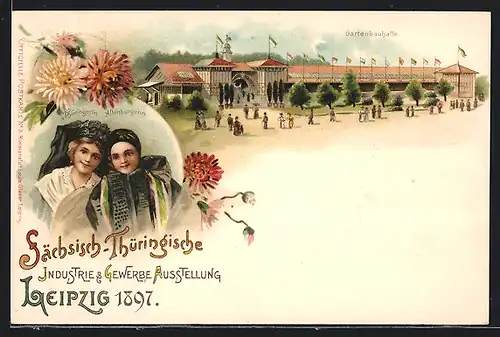 Lithographie Ganzsache PP9C16 /03: Leipzig, Sächsisch-Thüringische Industrie- u. Gewerbeausstellung 1897, Gartenbauhalle