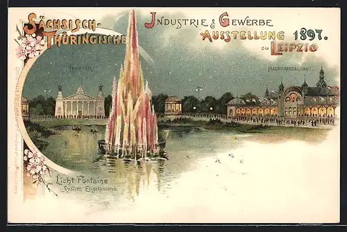 Lithographie Ganzsache PP9C16 /011: Leipzig, Sächsisch-Thüringische Industrie- u. Gewerbeausstellung 1897, Lichtfontaine
