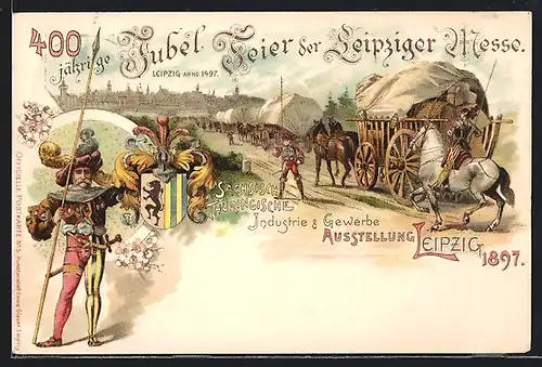 Lithographie Ganzsache PP9C16 /05: Leipzig, Sächsisch-Thüringische Industrie- u. Gewerbe-Ausstellung 1897, zur Messe