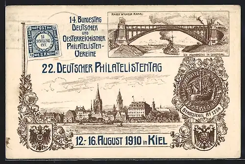 Künstler-AK Ganzsache PP27C117 /02: Kiel, 22. Deutscher Philatelistentag 1910, Stadtsiegel