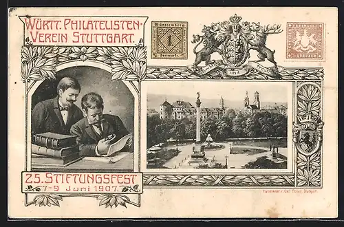 AK Ganzsache PP20C19: Stuttgart, Württ. Philatelisten Verein, 25. Stiftungsfest 1907