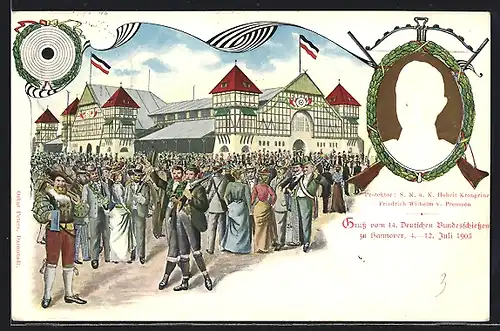 AK Ganzsache PP27C32: Hannover, 14. Deutsches Bundesschiessen 1903, Ankunft des Festzuges