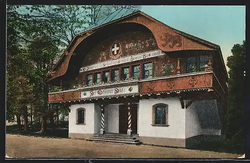 AK Dresden, Ganzsache Frech unbekannt, Intern. Hygiene-Ausstellung 1911, Schweizerischer Pavillon