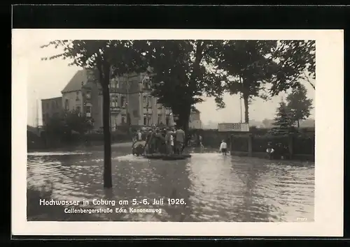 AK Coburg, Hochwasser 1926, Callenbergerstrasse Ecke Kanonenweg