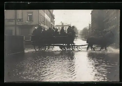 AK Coburg, Hochwasser 1909, Glaser Louis Geuss, Kutsche