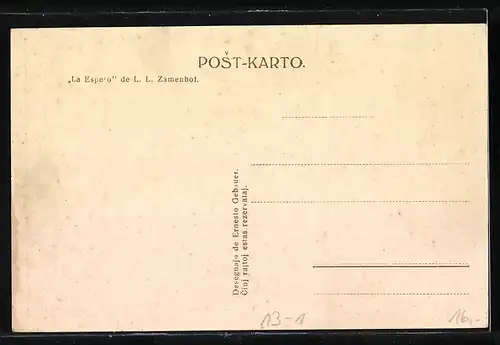 Künstler-AK Mann mit riesiger Harfe, Esperanto