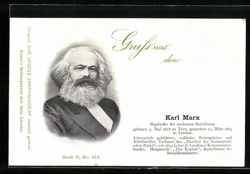AK Portrait von Karl Marx, Begründer des Sozialismus, Arbeiterbewegung