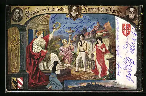 Künstler-AK Ganzsache Bayern PP15C45 /02: Nürnberg, X. deutsches Turnerfest 1903, Germania und Nymphen