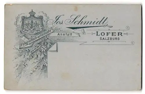 Fotografie Jos. Schmidt, Lofer, königliches Wappen mit zwei Greifen und Monogramm des Fotografen