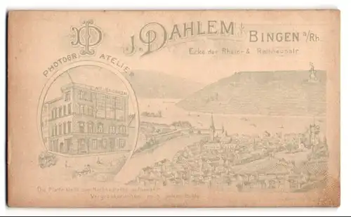Fotografie J. Dahlem, Bingen am Rh., Ansicht Bingen a. Rh., das Ateliersgebäude und Blick auf die Stadt