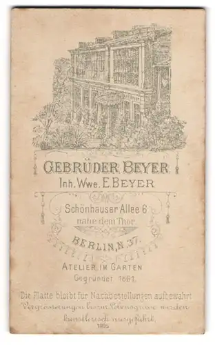 Fotografie Gebrüder Beyer, Berlin, Schönhauser Allee 6, Ansicht Berlin, Blick auf das Atelier im Garten