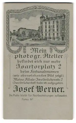 Fotografie Josef Werner, München, Isartorplatz 2, Ansicht München, Blick auf das Eckgebäude des Ateliers