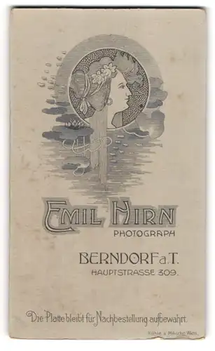 Fotografie Emil Hirn, Berndorf a. T., Hauptstr. 309, Damenkopf im Jugendstil mit Seerosen