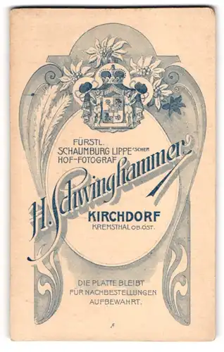 Fotografie H. Schwinghammer, Kirchdorf i. Kremsthal, Wappen Fürstl. Schaumburg-Lippe von Edleweiss umgeben