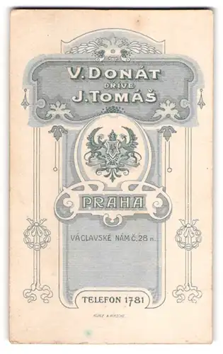 Fotografie V. Donat drive J. Tomas, Prag, königliches Wappen mit Monogramm des Fotografen von zwei Greifen gehalten