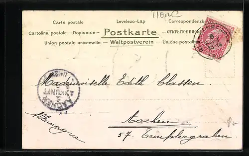 Lithographie Löwenpaar mit zwei Jungen