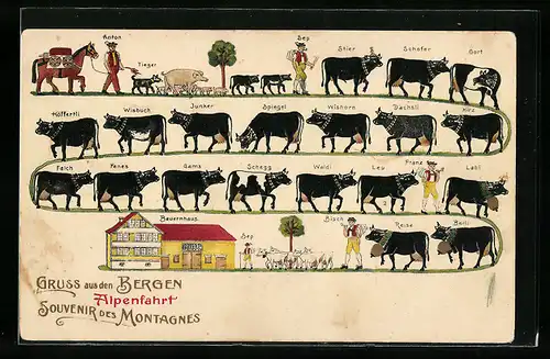 AK Abfahrt von Kühen von der Alm