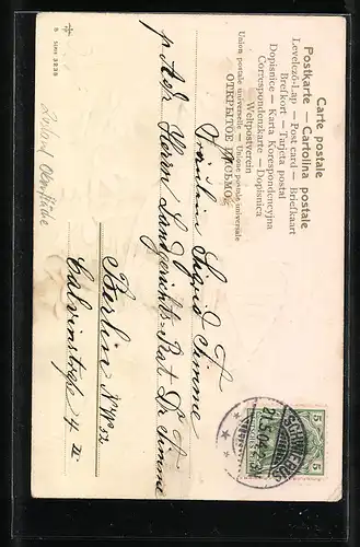 AK Maikäfer neben Schneeglöckchen wünschen fröhliche Pfingsten