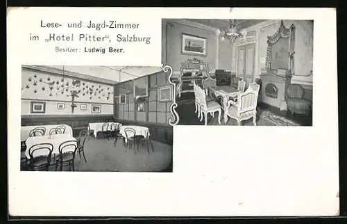 AK Salzburg, Lese- und Jagd-Zimmer im Hotel Pitter, Bes. Ludwig Beer