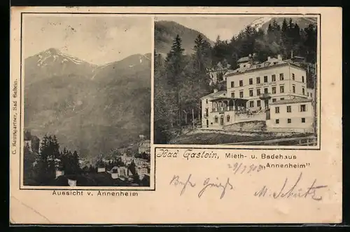 AK Bad Gastein, Miet- und Badehaus Annenheim, Blick auf den Ort