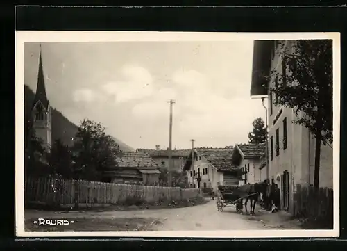 AK Rauris, Strassenpartie mit Pferdewagen