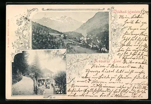 AK Wildbad-Gastein, Gasthaus zur Schwarzen Liesel, Panorama