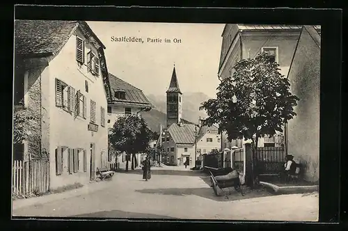 AK Saalfelden, Strassenpartie mit Turm