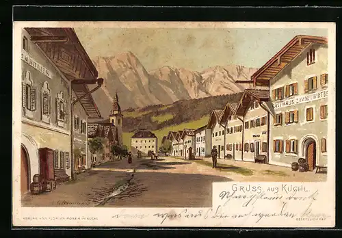 Lithographie Kuchl, Gasthaus zum Neuwirt