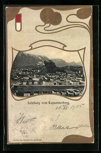 Präge-AK Salzburg, Teilansicht vom Kapuzinerberg, Passepartout
