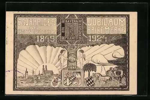 AK 75 Jubiläum der ersten deutschen Briefmarke 1849 /1924
