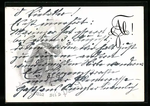 Künstler-AK Student mit Fahne und Degen