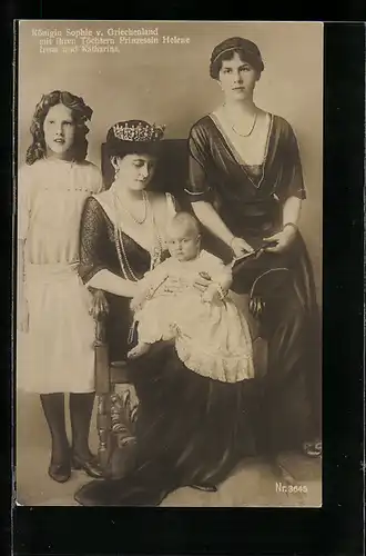 AK Königin Sophie von Griechenland mit ihren Töchtern Helene, Irene und Katharina