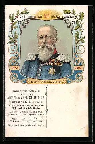 AK Grossherzog Friedrich von Baden, 50 jähriges Regierungsjubiläum