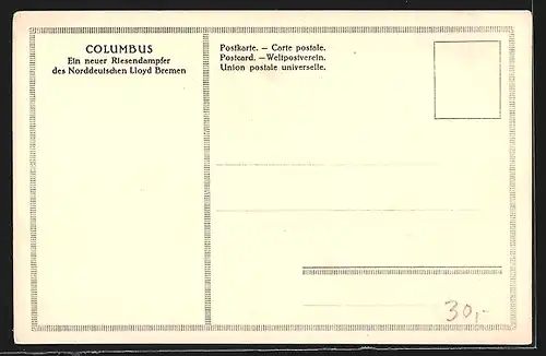 AK Passagierschiff Columbus, Nordeutscher Lloyd Bremen