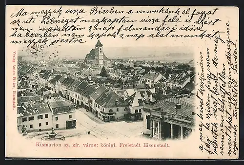 AK Eisenstadt /Kismarton, Panorama mit Kirche und Strassenpartie