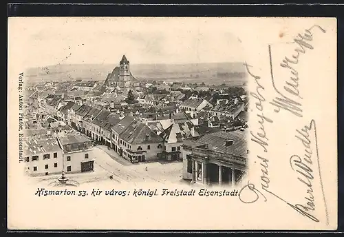 AK Eisenstadt /Kismarton, Panorama mit Kirche und Strassenpartie