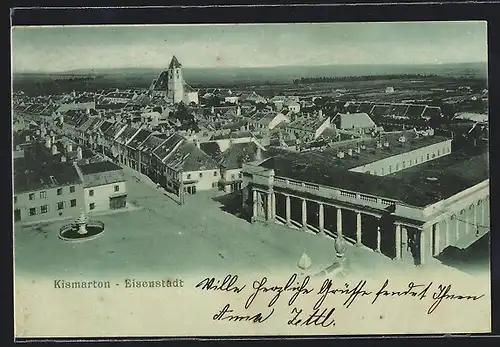 AK Eisenstadt /Kismarton, Teilansicht mit Kirche und Brunnen