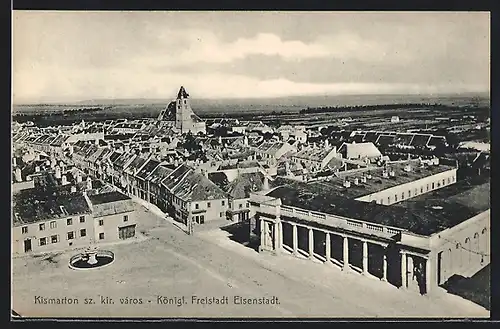 AK Eisenstadt /Kismarton, Teilansicht mit Kirche und Brunnen